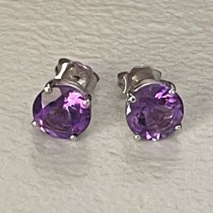 Natural amethyst earrings set in 14K solid white gold